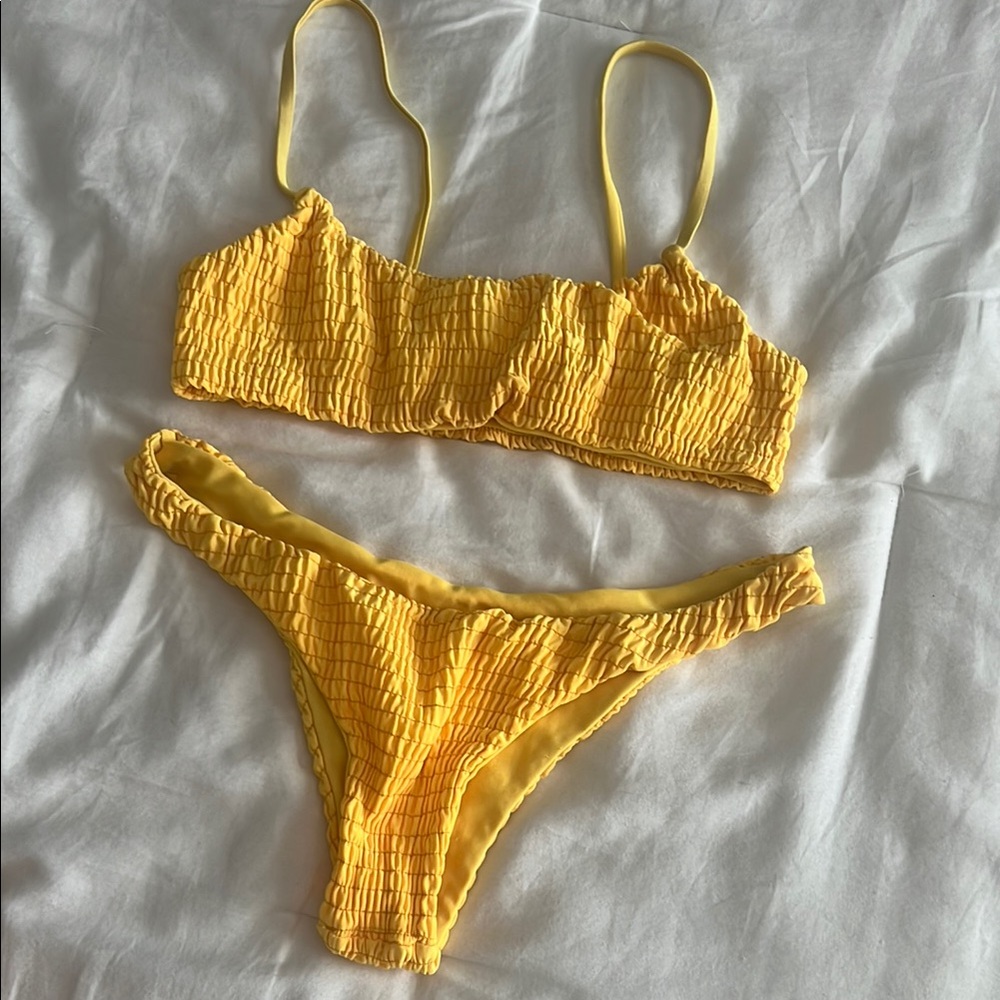 Yellow Textured Bikini Set